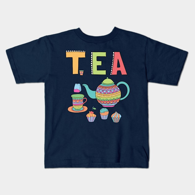 Bohemian Tea Set Kids T-Shirt by letnothingstopyou